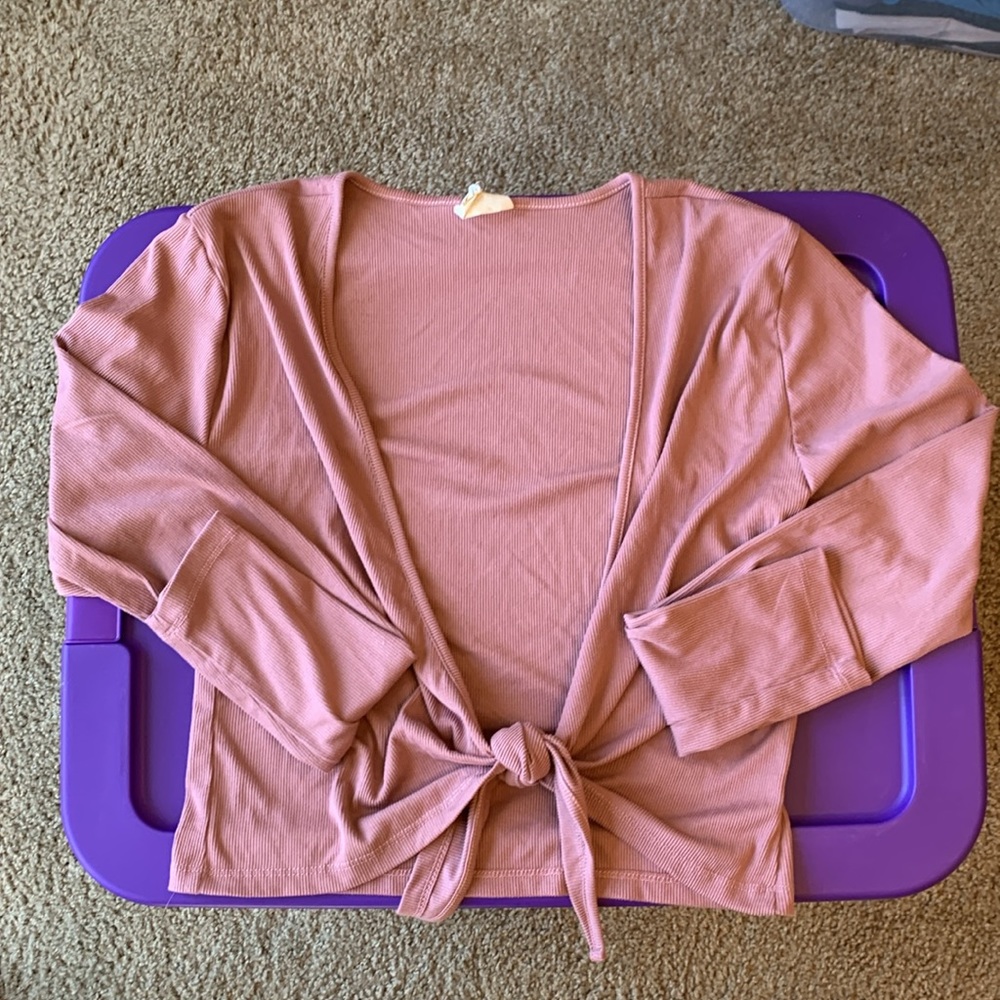 One Step Up Adjustable Tie Long Sleeve V Neck Crop Top